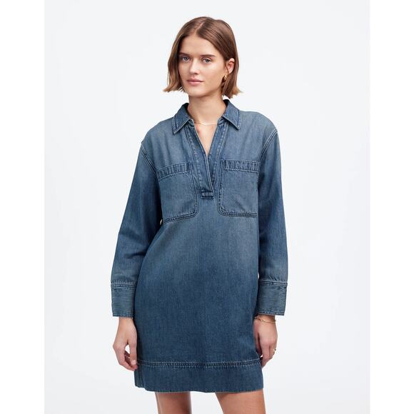 Madewell Women's Popover Mini Dress Airy Denim Edition Dress S Small New - Picture 1 of 10